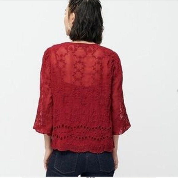 J CREW | Sheer Embroidered Button Shoulder Blouse - Picture 2 of 8
